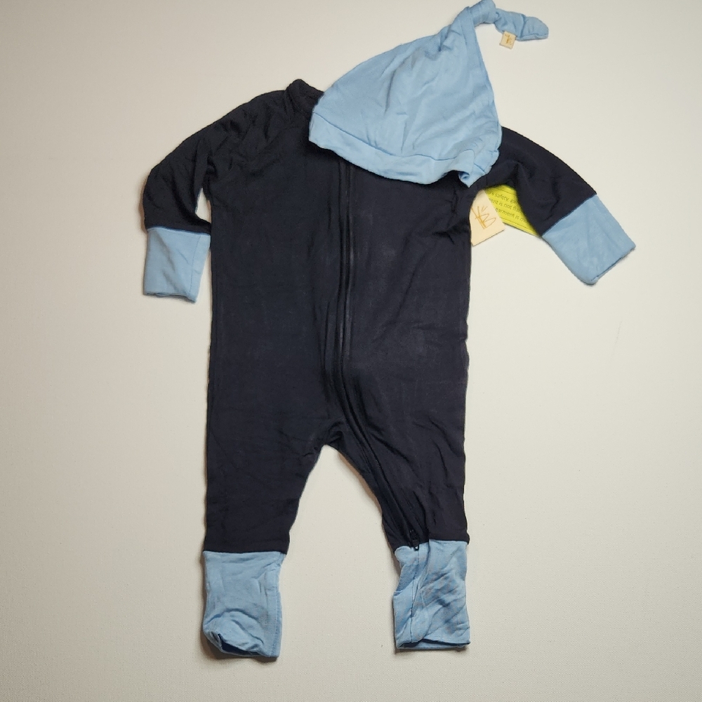 Mambu Baby Black Bamboo Zip Romper & Hat | Size 3–6 Mo Footless | 95% Bamboo